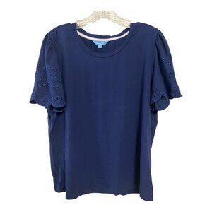 Draper James RSVP Women’s XL Navy Blue Eyelet Sleeve Top – Cotton Modal